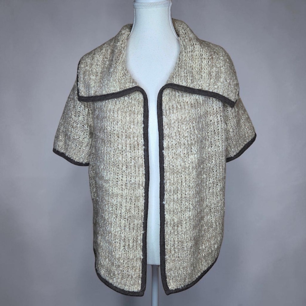 Ann Taylor LOFT Short Sleeve Boucle Knit Cardigan Beige Wool Mohair Blend XS
